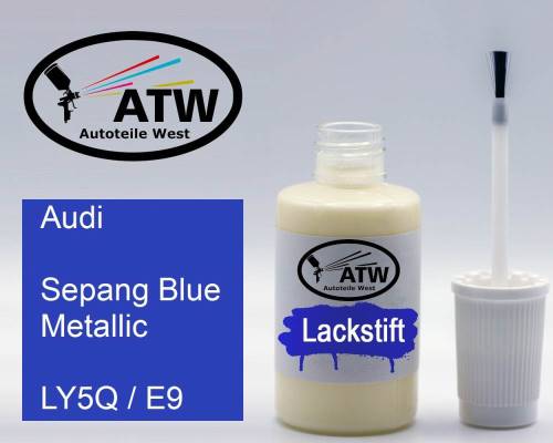 Audi, Sepang Blue Metallic, LY5Q / E9: 20ml Lackstift, von ATW Autoteile West.